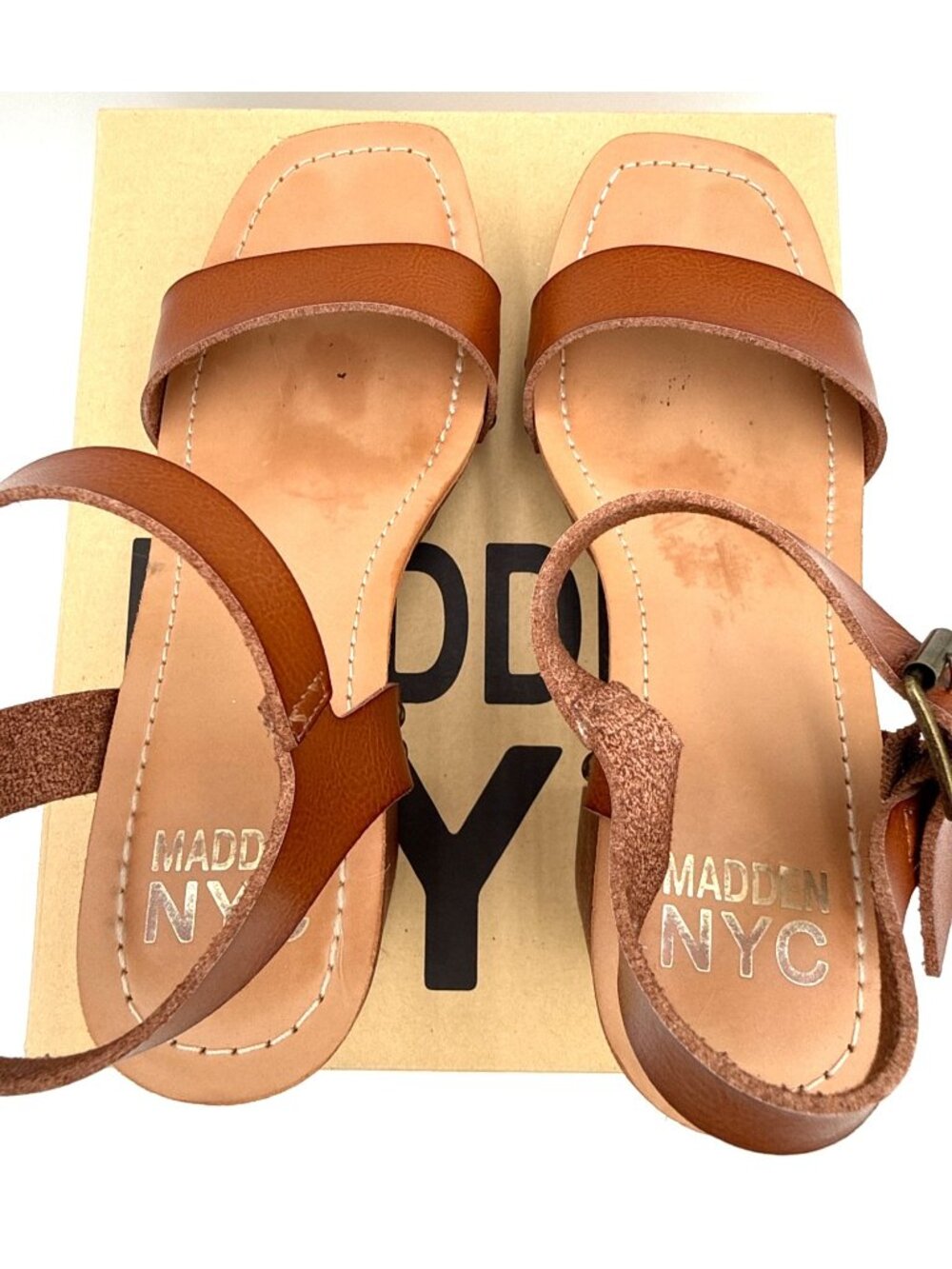 Madden NYC Slingback Lift Platform Sandal Cognac Brown size 6 - Picture 7 of 11